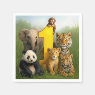 Guardanapo De Papel Animais Selvagens Bebês Com um Número Um