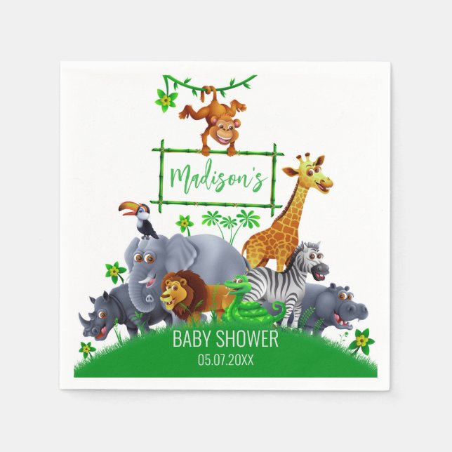 Guardanapo De Papel Animais Selvagens Uma Selva verde safari inverno (Frente)