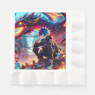 Guardanapo De Papel Anime Boy e Dragão em um mundo distópico