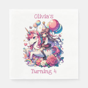 Guardanapo De Papel Anime Girl no Unicorn Birthday Personalizado