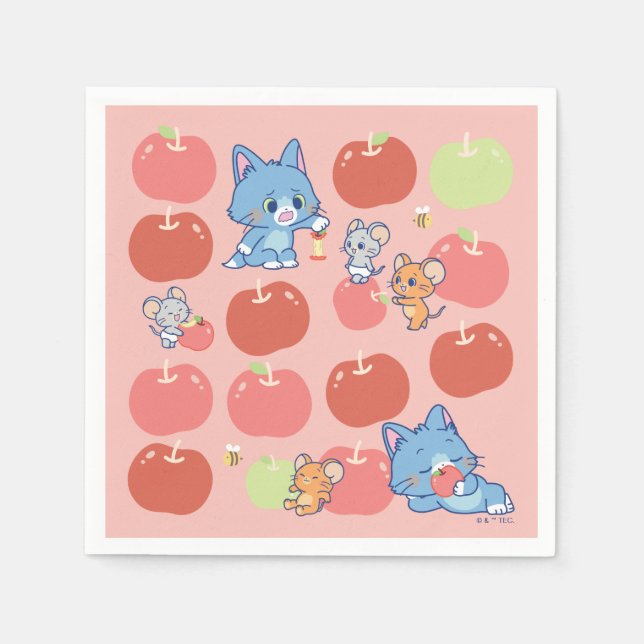 Guardanapo De Papel Anime Tom, Jerry e Tuffy Apple Pattern (Frente)