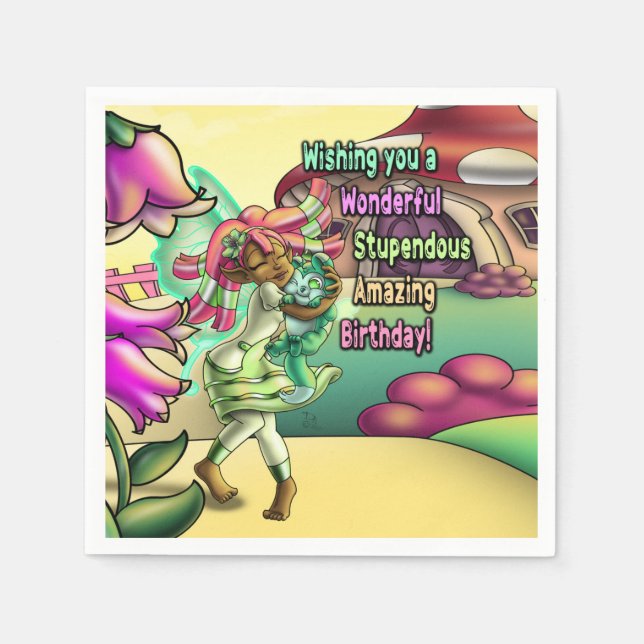 Guardanapo De Papel Aniversário Adorável da Fada Negra (Frente)