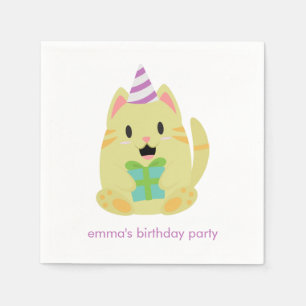Guardanapo De Papel Aniversário amarelo adorável do gato