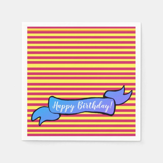 Guardanapo De Papel Aniversário Amarelo e Rosa Napkins (Frente)