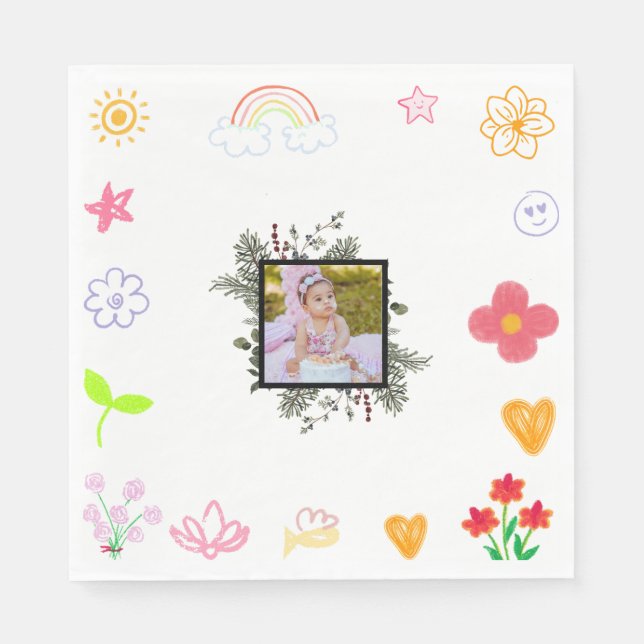 Guardanapo De Papel Aniversário Amarelo e Roxo Nápoles para Crianças (Frente)