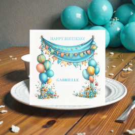 Guardanapo De Papel Aniversário Azul Turquesa Divertido e Fantasioso 