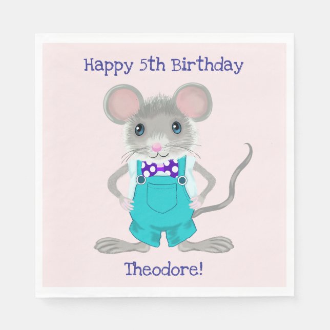 Guardanapo De Papel Aniversário bonito e elegante do rato (Frente)