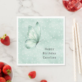 Guardanapo De Papel Aniversário Borboleta Verde Pontos Brancos