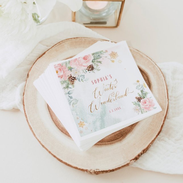 Guardanapo De Papel Aniversário brilhante da Maravilha de inverno rosa (Criador carregado)