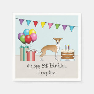 Guardanapo De Papel Aniversário Colorido do Galgo Italiano Bege e Bran
