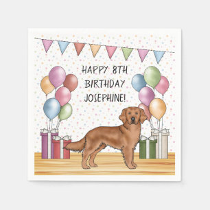 Guardanapo De Papel Aniversário Colorido Pastel do Retriever Dourado V