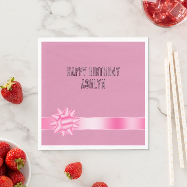 Guardanapo De Papel Aniversário com Laço de Fita Rosa (Insitu)