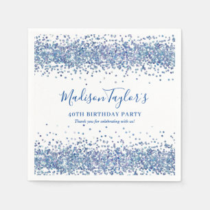 Guardanapo De Papel Aniversário Confete Brilho Glitter Azul Moderno