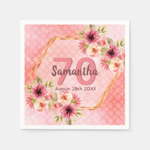 Guardanapo De Papel Aniversário cor-de-rosa floral dourado nome geom
