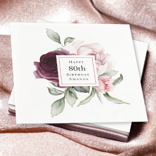 Guardanapo De Papel Aniversário da 80 Floral Rosa e Borgonha