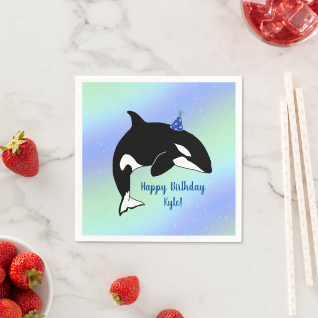 Guardanapo De Papel Aniversário da Baleia Assassina Orca Personalizada (Insitu)