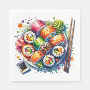 Guardanapo De Papel Aniversário da Chapa de Sushi, Molho de Soja e Cho