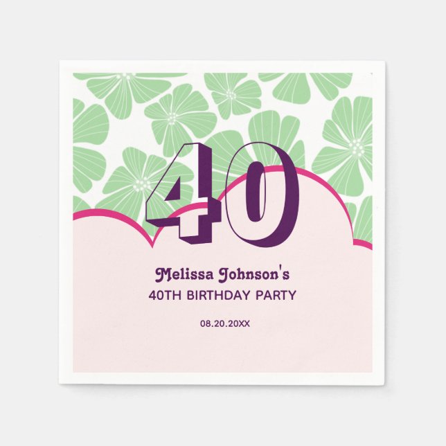 Guardanapo De Papel Aniversário da Flor abstrato Retro Verde (Frente)