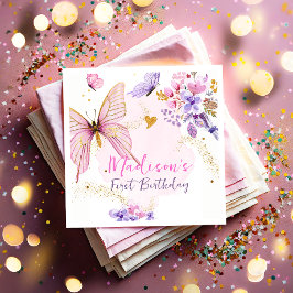 Guardanapo De Papel Aniversário da Floral Butterfly Garden Pink Purple