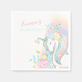 Guardanapo De Papel Aniversário da Floral Watercolor Unicorn Girl