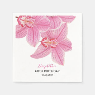 Guardanapo De Papel Aniversário da Floresta Floral de Orquídea Rosa Do
