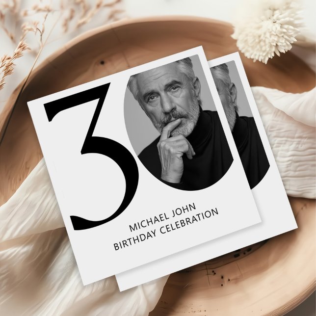 Guardanapo De Papel Aniversário da Foto 30 de Preto e Branco Moderno (Criador carregado)