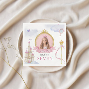 Guardanapo De Papel Aniversário da Foto da Menina Rosa-Rosa Fairytale