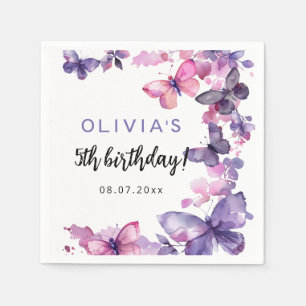 Guardanapo De Papel Aniversário da Garota da Borboleta de Cama Roxa