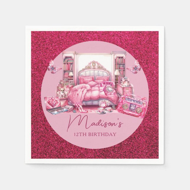 Guardanapo De Papel Aniversário da Garota do Sono Rosa (Frente)