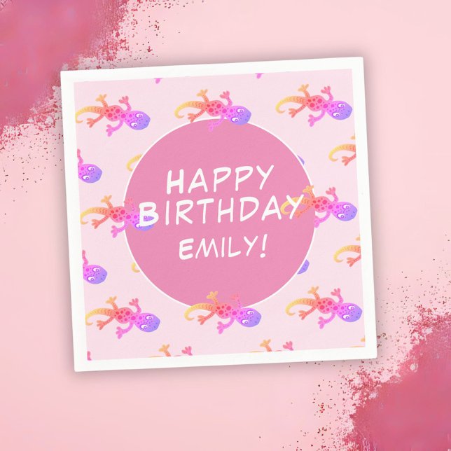 Guardanapo De Papel Aniversário da Menina Gecko Lizard Rosa (Criador carregado)
