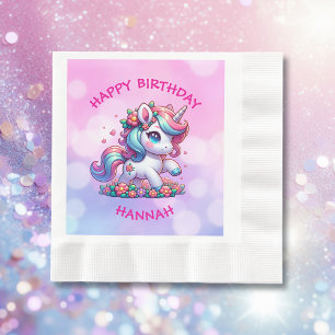 Guardanapo De Papel Aniversário da Menina Personalizada do Unicórnio M