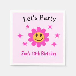 Guardanapo De Papel Aniversário da Menina Rosa-Rosa Sorridente