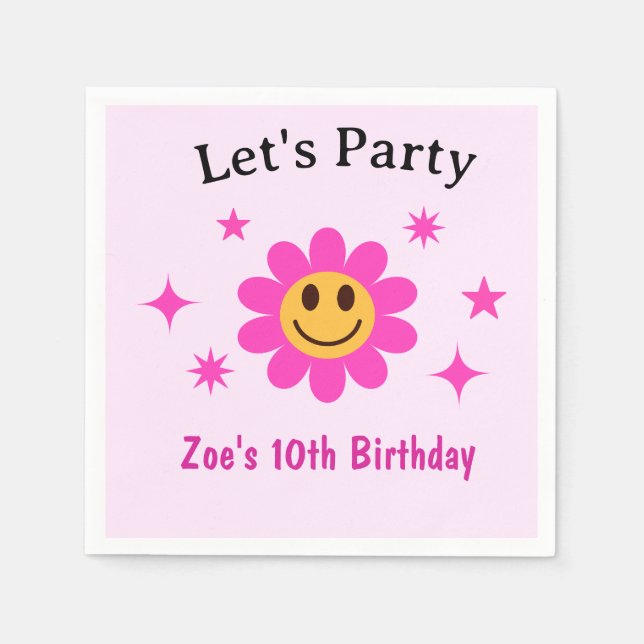 Guardanapo De Papel Aniversário da Menina Rosa-Rosa Sorridente (Frente)