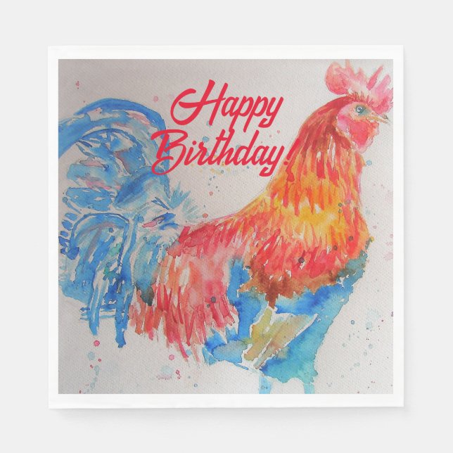Guardanapo De Papel Aniversário da Pintura por Aquarela Red Rooster (Frente)