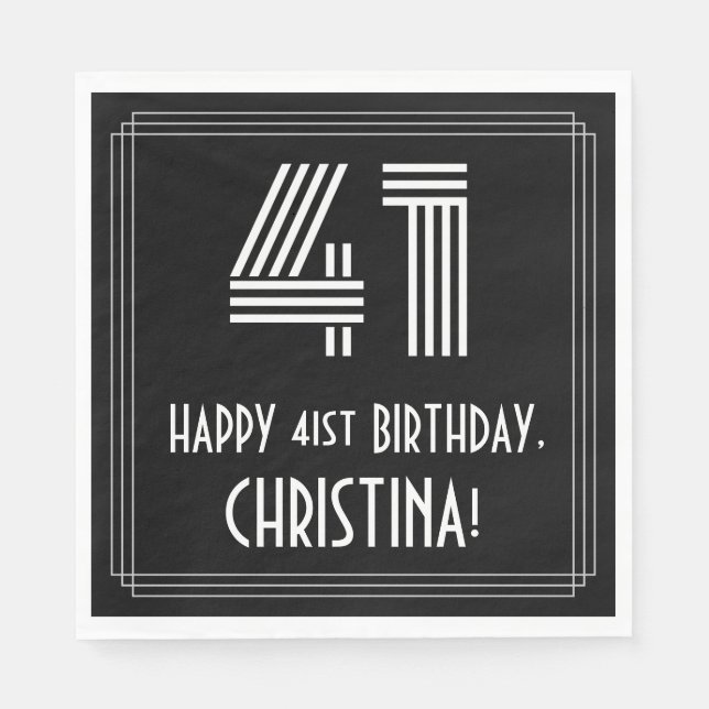 Guardanapo De Papel Aniversário da rua: Art Deco Inspirou "41" + Nome (Frente)