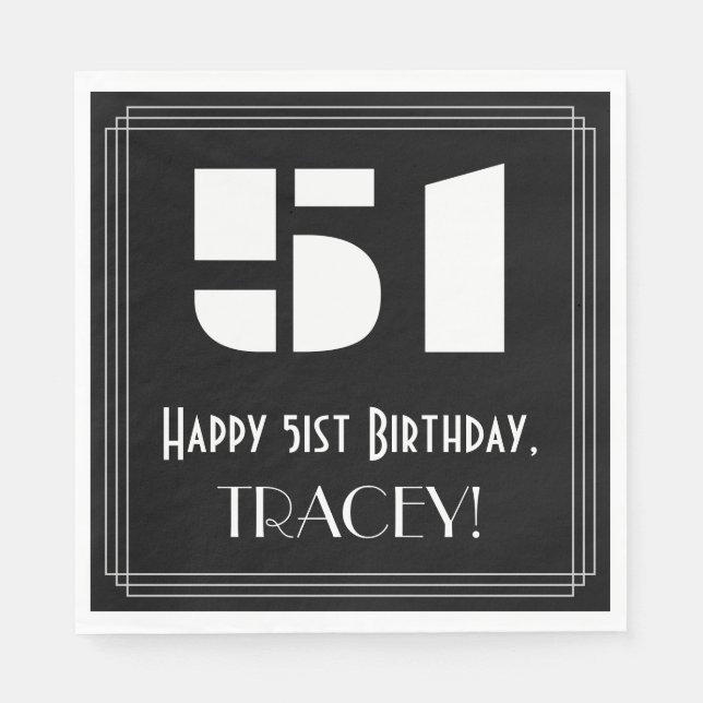 Guardanapo De Papel Aniversário Da rua: Art Deco Inspirou "51" + Nome (Frente)