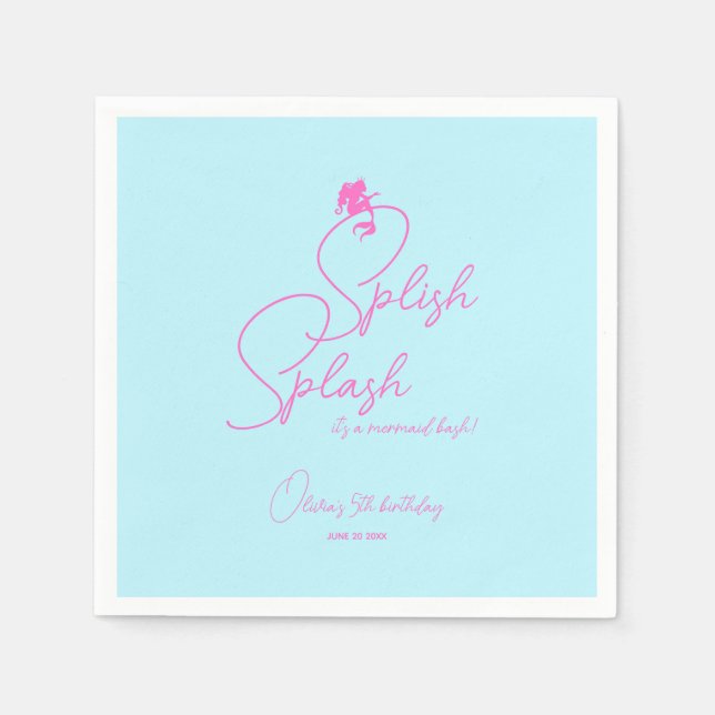 Guardanapo De Papel Aniversário da Sereia da Piscina Simples (Frente)