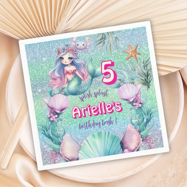 Guardanapo De Papel Aniversário da Sereia Roxa Glitter (Criador carregado)