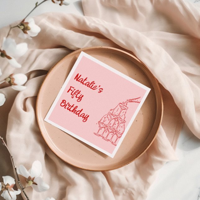 Guardanapo De Papel Aniversário da Torre de Champanhe Desenhada à Mão  (Criador carregado)