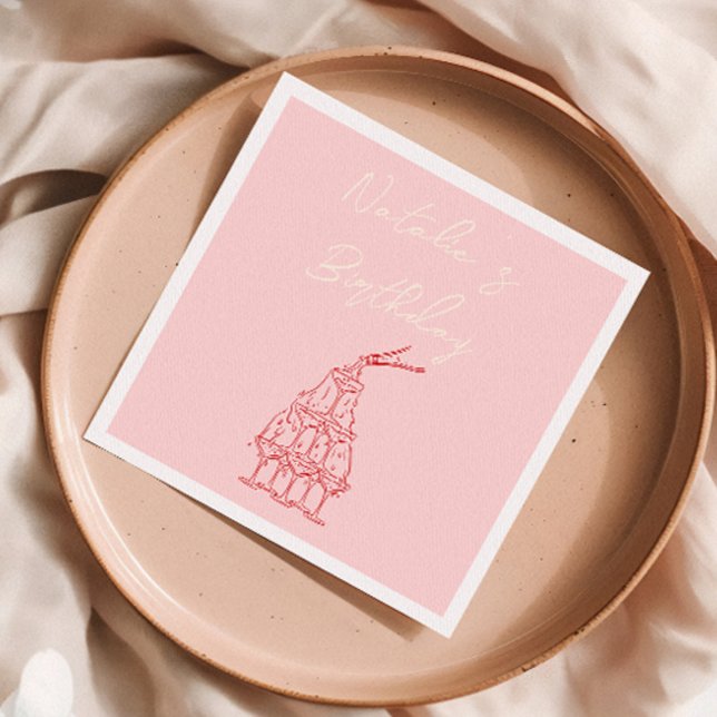 Guardanapo De Papel Aniversário da Torre de Champanhe Retron-Rosa Dese (Criador carregado)