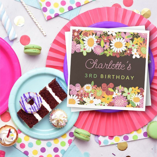 Guardanapo De Papel Aniversário das Flores de primavera Brancas Rosa (Pink Pastels Spring Flowers Garden Kid's Birthday Party Paper Napkins @ fat_fa_tin)