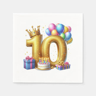 Guardanapo De Papel Aniversário de 10 anos dourado