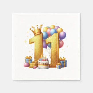 Guardanapo De Papel Aniversário de 11 anos dourado