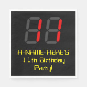 Guardanapo De Papel Aniversário de 11: Estilo de Relógio Digital Ver