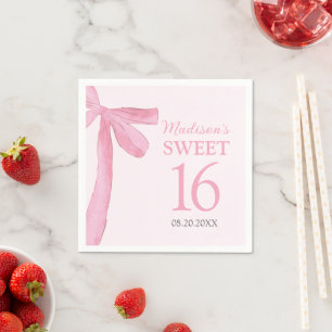 Guardanapo De Papel Aniversário de 16 anos Coquette Laço Rosa Personal