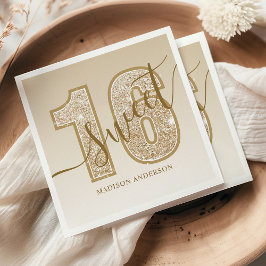 Guardanapo De Papel Aniversário de 16 anos em Letra de Glitter Dourado