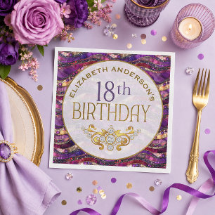 Guardanapo De Papel Aniversário de 18 anos com Estratos de Joias Roxas