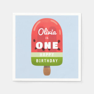 Guardanapo De Papel Aniversário de 1 ano com Picolé de Melancia Fofo