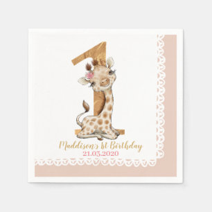 Guardanapo De Papel Aniversário de 1 ano de Girafa Bebê Fofa