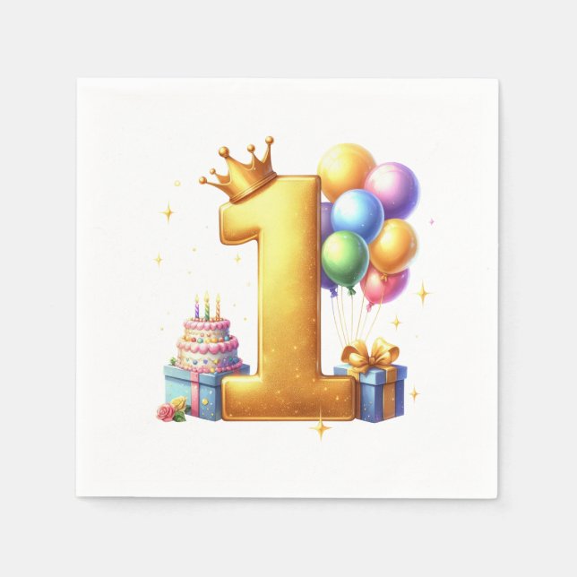 Guardanapo De Papel Aniversário de 1 ano Dourado (Frente)